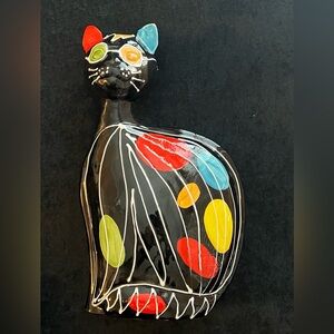 Vintage Ceramic figurine of a stylized cat by Anatoly Turov signed 1997